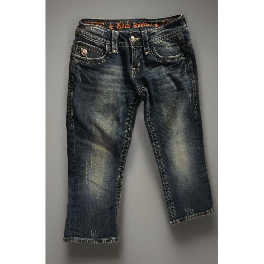 ROCK REVIVAL Jeans Low Rise Adele Capri CropThick Stitch Women's Sz 27 - 3/4